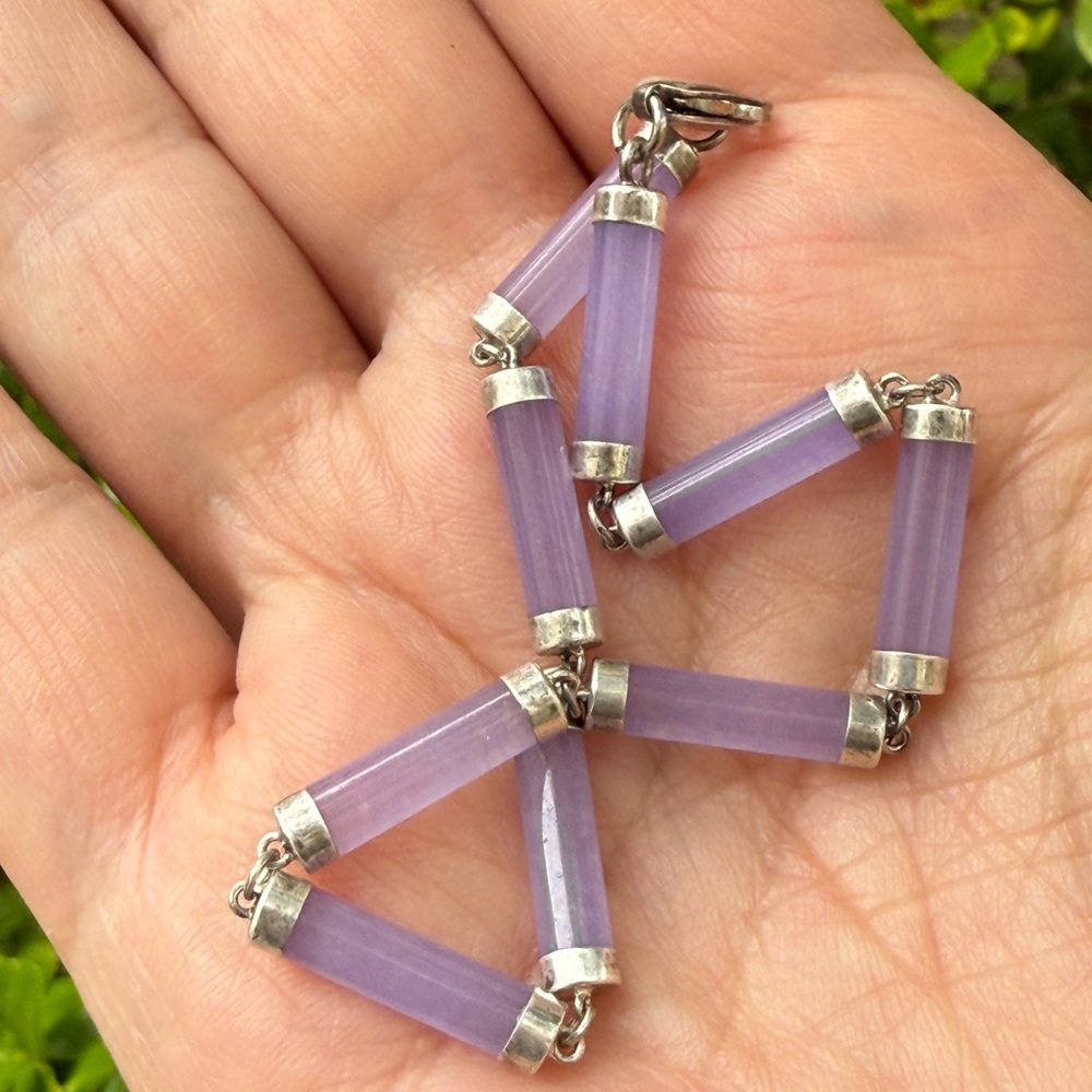 Solid Sterling Silver Lavender Jade Bangle Bracel… - image 4